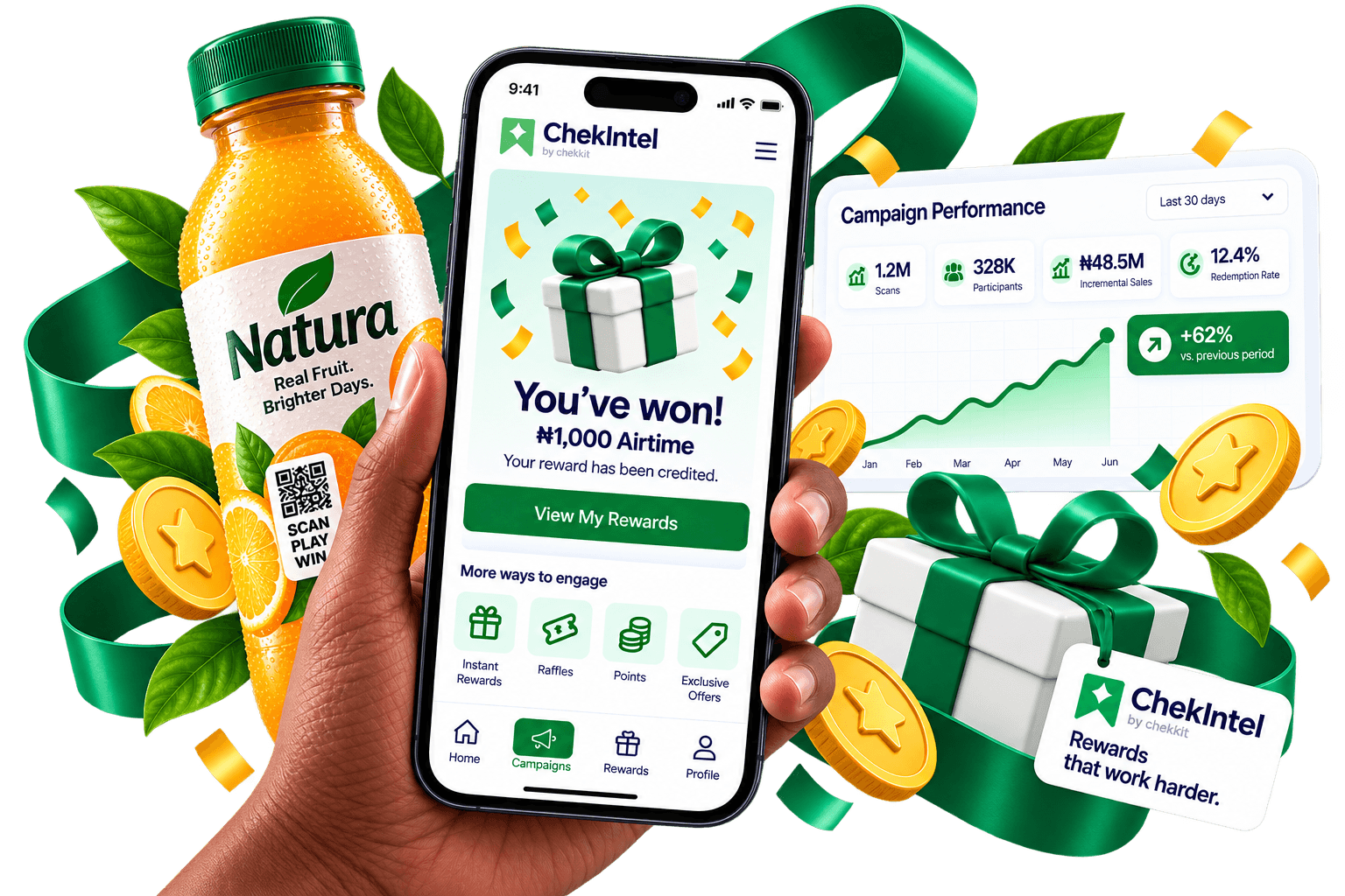Consumer winning an airtime reward after scanning a pack