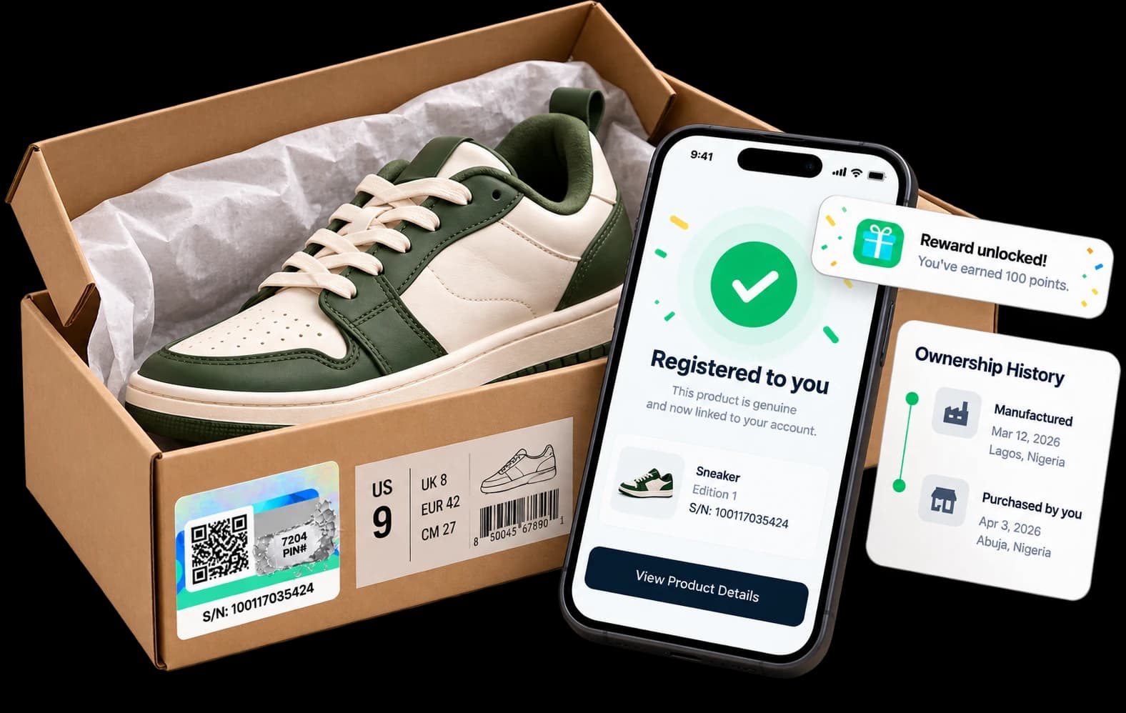 Téléphone enregistrant une paire de sneakers à son propriétaire après un scan