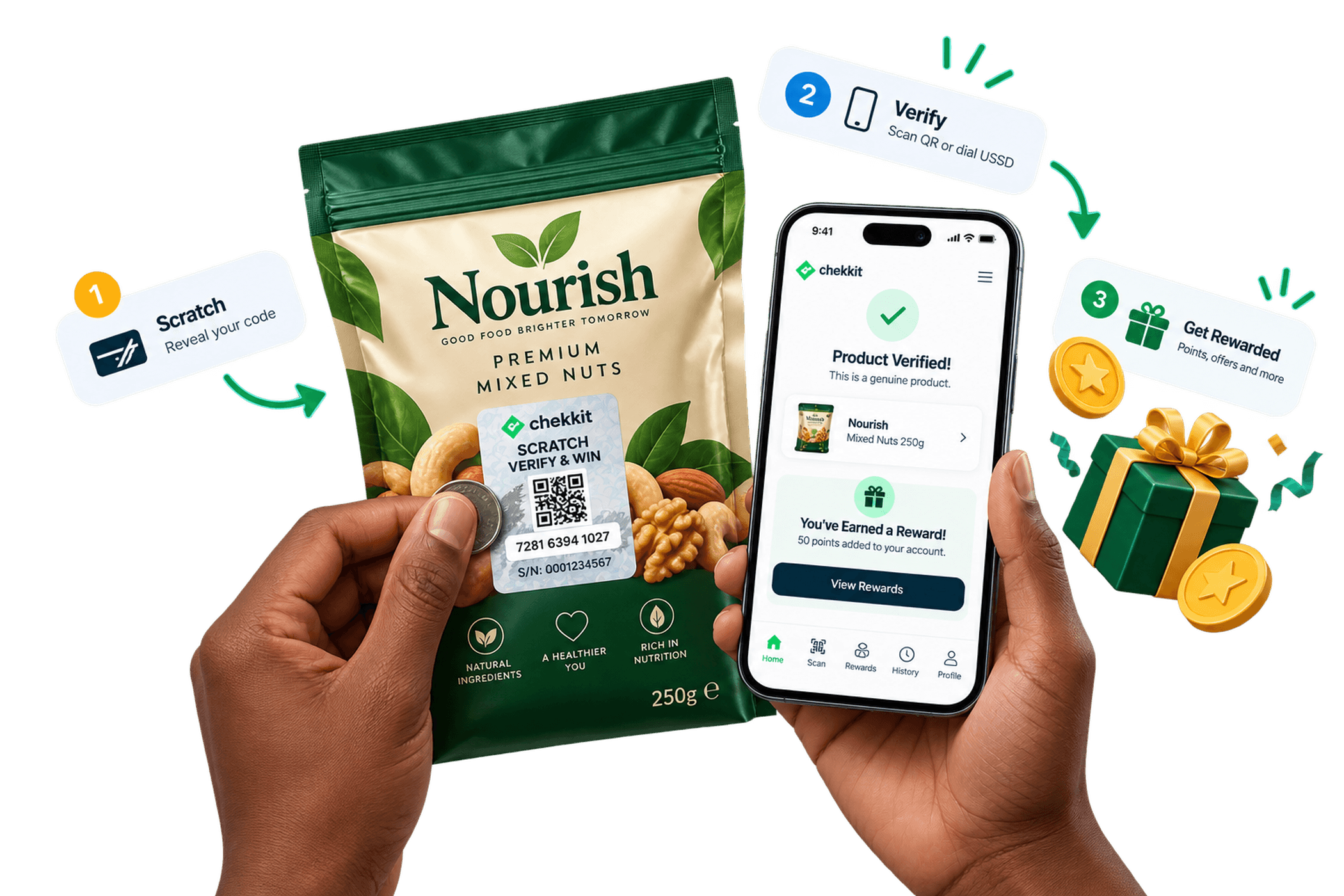 Rewards PWA on a phone in hand