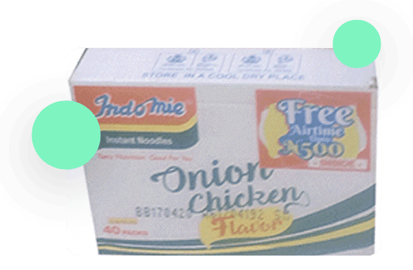 Indomie carton with the free-airtime promotion sticker