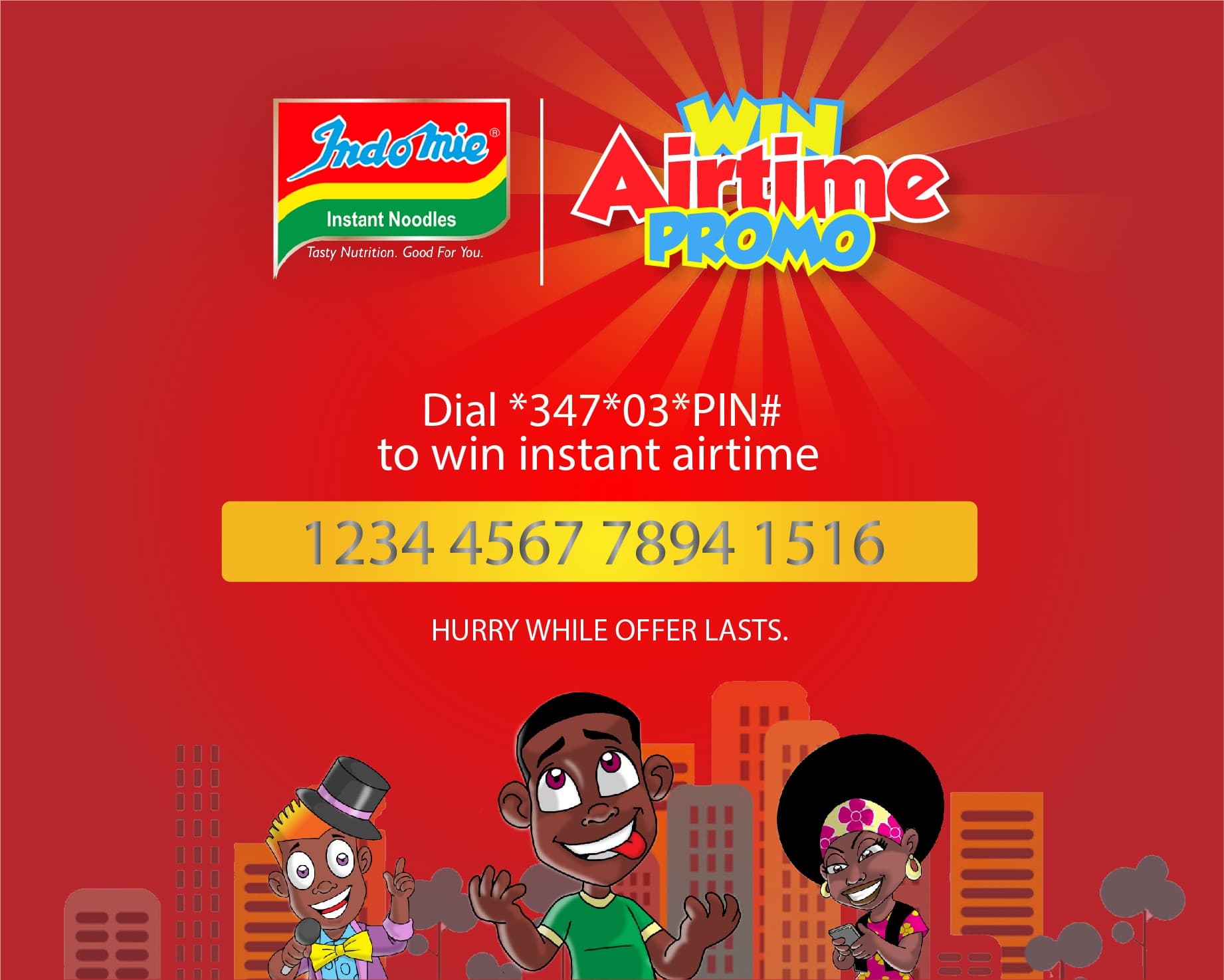 Indomie Win Airtime promo — dial *347*03*PIN# to win instant airtime